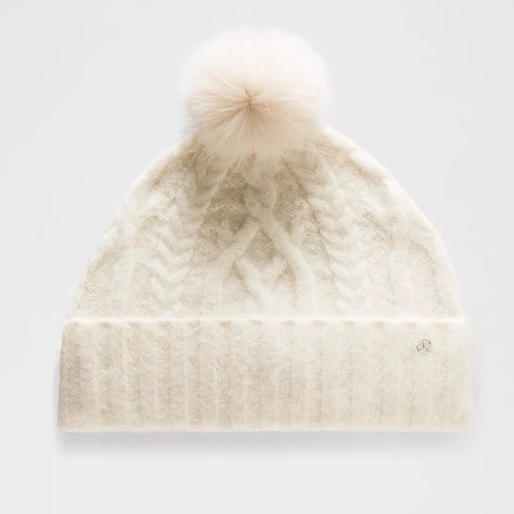 Lululemon Women's Alpaca Wool-Blend Cable-Knit Pom Beanie Light Ivory